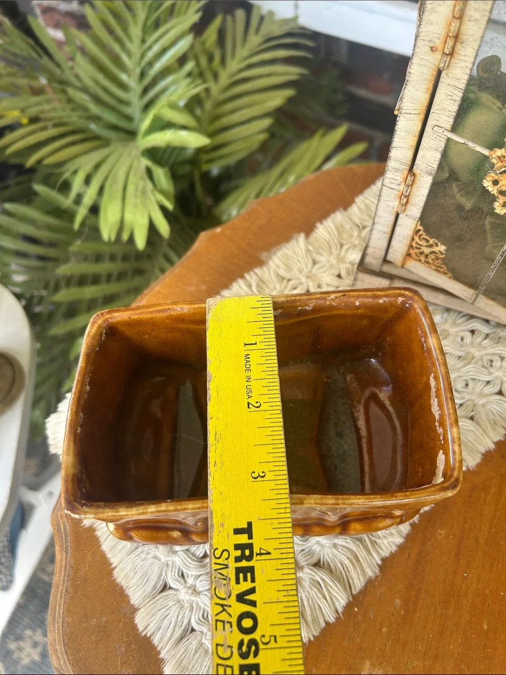 Vintage Amber Brown Drip Glazed Ceramic Planter